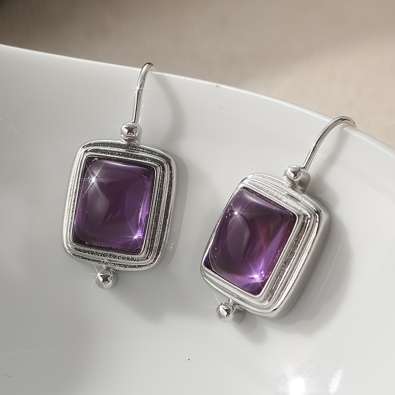 Image of European And American Square Synthetic Cubic Synthetic Zirconia Fashion Earrings For Men And Women Classic Purple Of Versatile Earrings