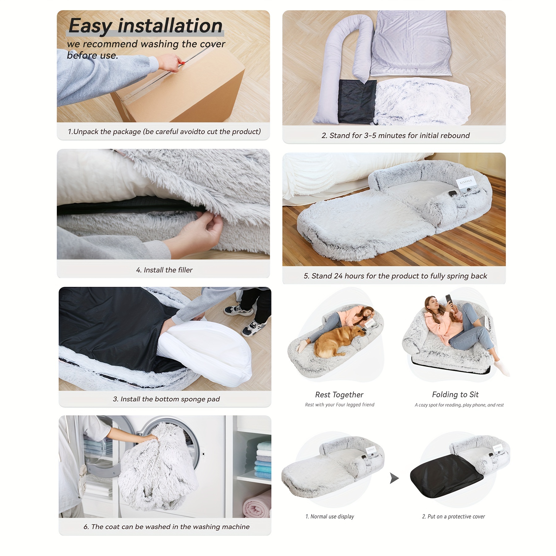 large plush folding pet bed for dogs and cats anti slip base cozy winter mattress soft polyester fits toy small medium large breeds Product details 3