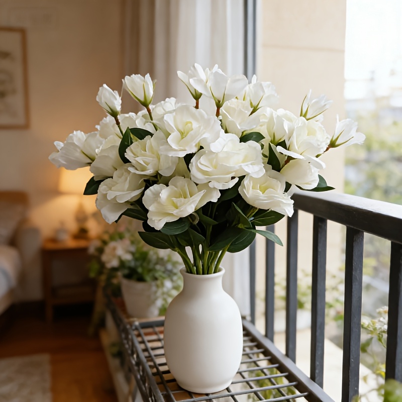 Image of 12 Artificial White Eustoma Flowers - 27.5 Inches Faux Flowers, Fresh And Style Decorative Flowers. Artificial Are Suitable For Wedding Bouquets, Mother's Day, Valentine's Day, Home Arrangements