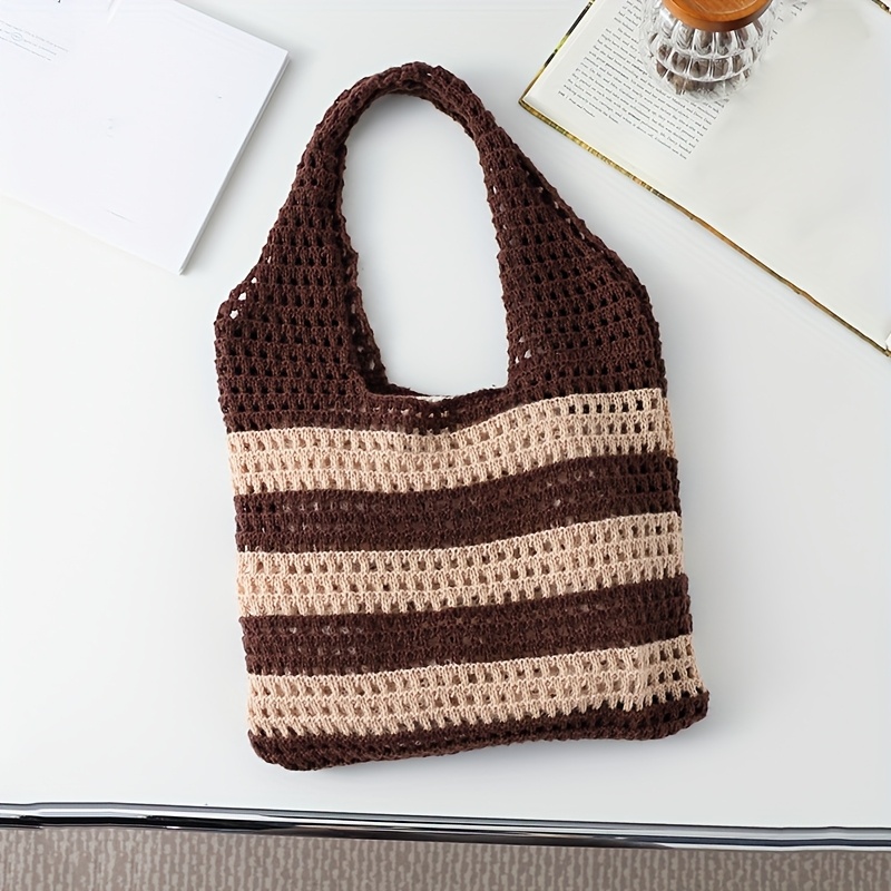 TEMU Vintage Mesh Hollow Woven Tote Bag For Holiday