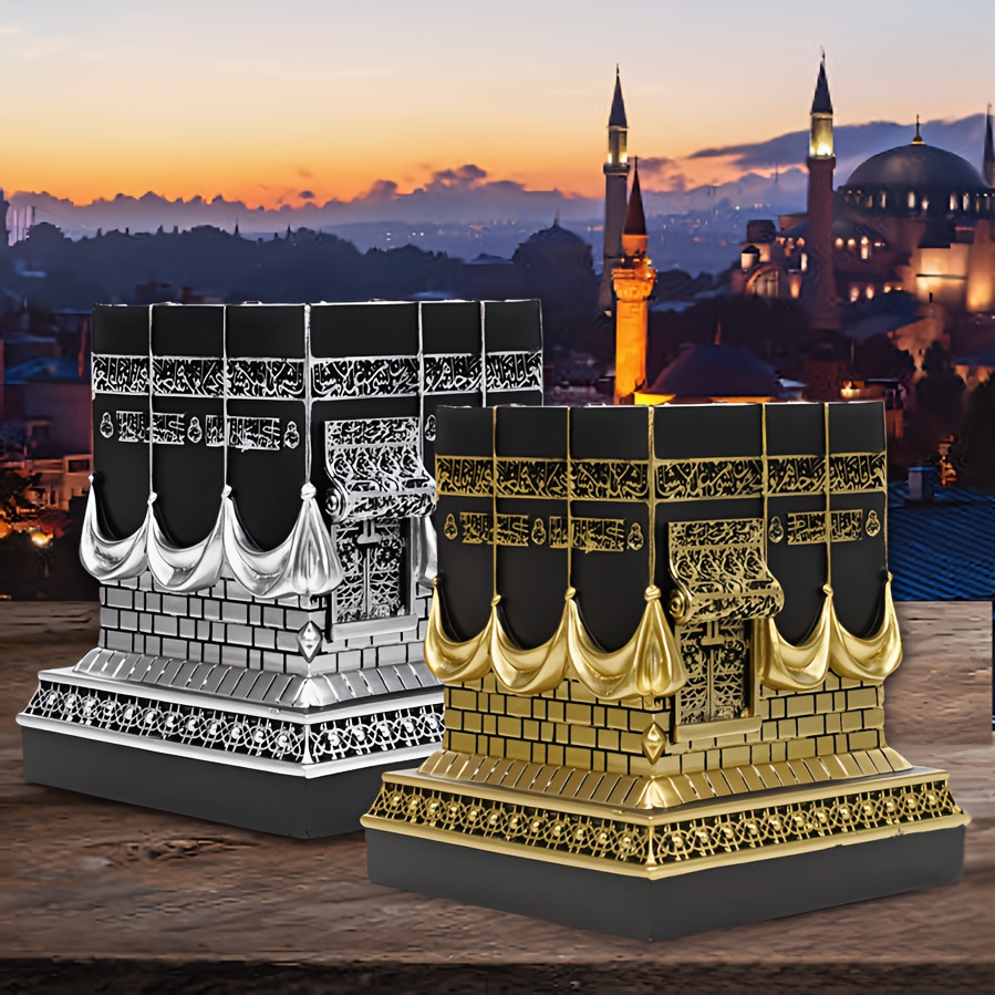 Two Golden And Silver Kaaba Outdoor Muslim Courtyard Decorations, High-Quality Resin Ornaments, Islamic Holiday Gifts, Middle Eastern National Day New Year Gifts