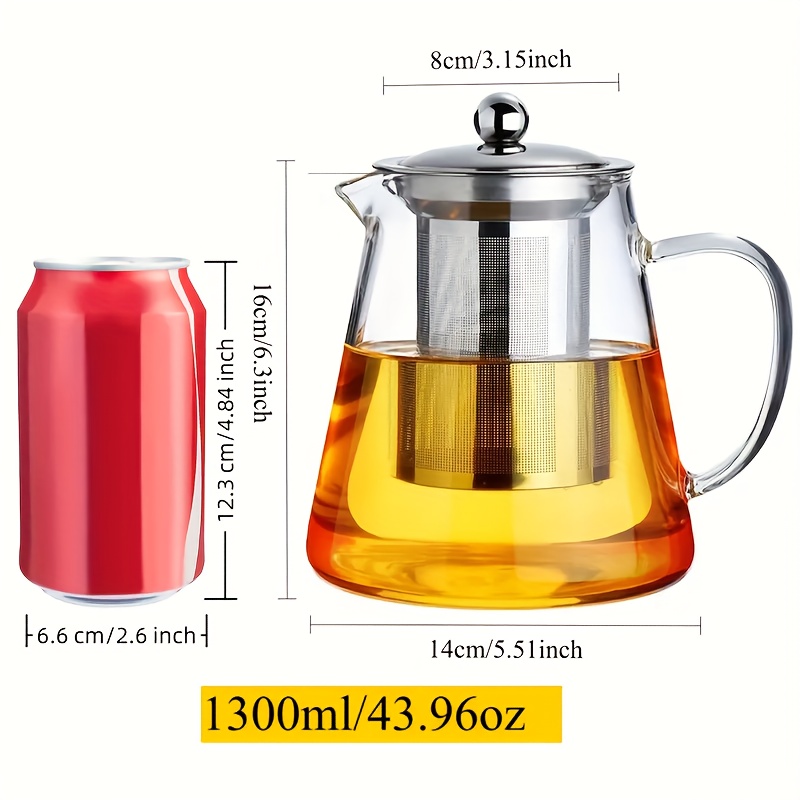 TEMU 1 bouilloire à thé en verre de 18.6Oz/25.3Oz/32.1Oz/42.9Oz pour infuser , avec fonction de séparation , tasse à thé, ensemble de thé à parois