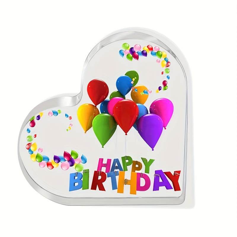 TEMU 2d Flat, Heart-shaped Acrylic Birthday Balloon & Te*t Tabletop/wall Ornament - Durable Party Decor Suitable For Indoor Celebrations, Lightweight