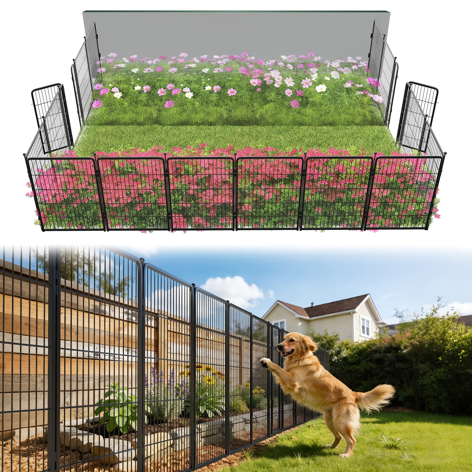 Fxw Garden Fence Outdoor For The Yard 100 Cm(h) X 414/550/1109cm(l) Heavy Duty Metal Animal Barrier For Dog, No Dig Decorative Dog Fence, 6/8/16 Panels