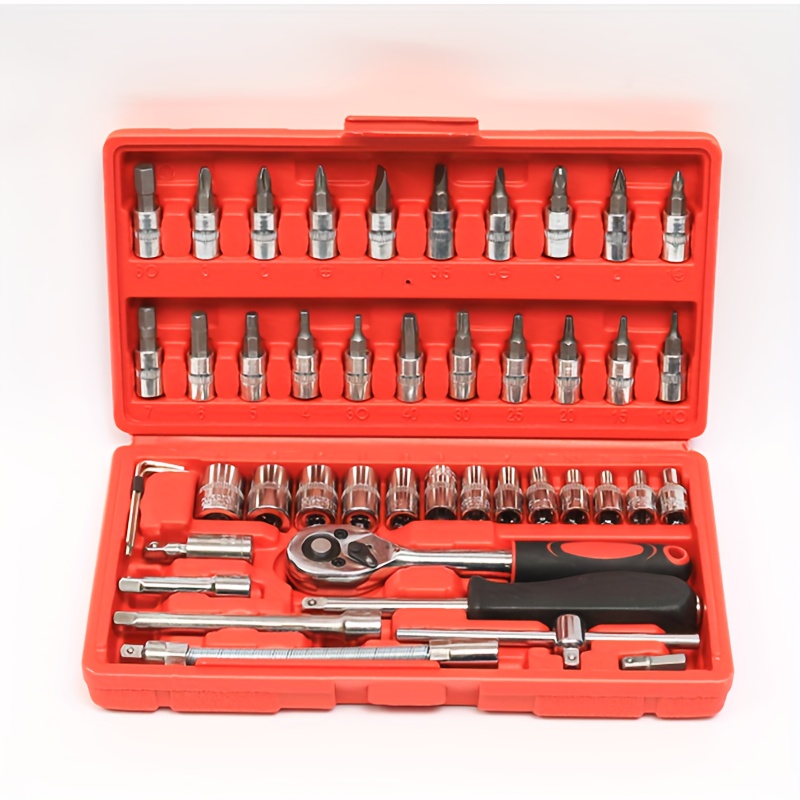 Replaitz 46pcs 1/4-Inch Socket Ratchet Wrench Combination Tools Kit for Auto Repairing 1/4