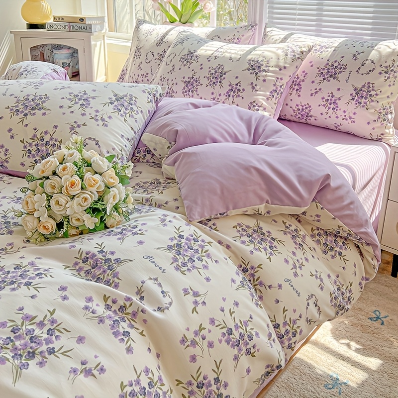 3pcs Korean Style Duvet Cover Set, Small Floral Duvet Cover Set, 1 Duvet Cover + 2 Pillowcases, Comfortable And Breathable, Machine Washable And Hand Washable, No Fading Or Deformation, Suitable For