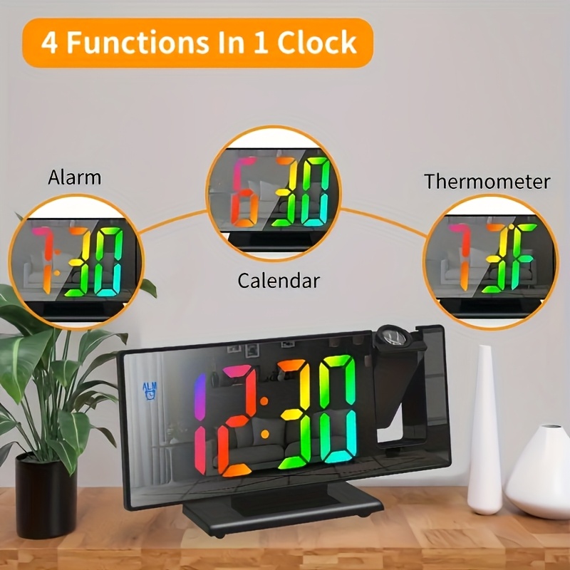 TEMU Alarm Clock -180° Rotation, Temperature Display, Adjustable, Brightness, , Function - Usb Powered Led Clock For Bedroom And Living Room