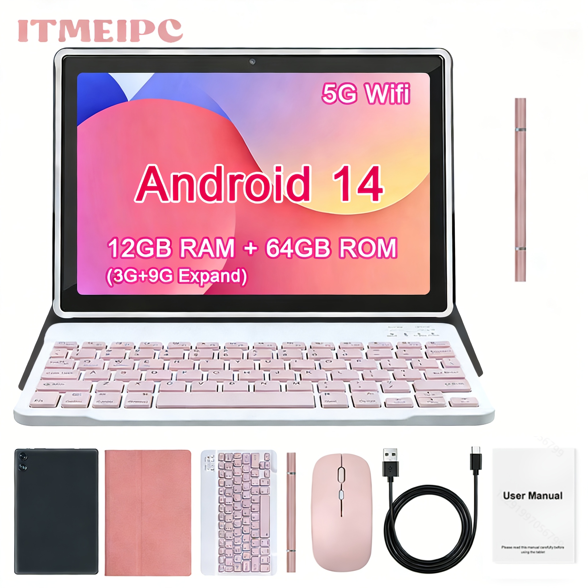 imagen del artículo   tablet de 10.1 pulgadas   14, tablet   con teclado, ratón,  , lápiz óptico,  -core, 12gb (3+9)  , 64gb de almacenamiento, pantalla ips   definición 1280 x 800, cámara dual, batería de 6000mah