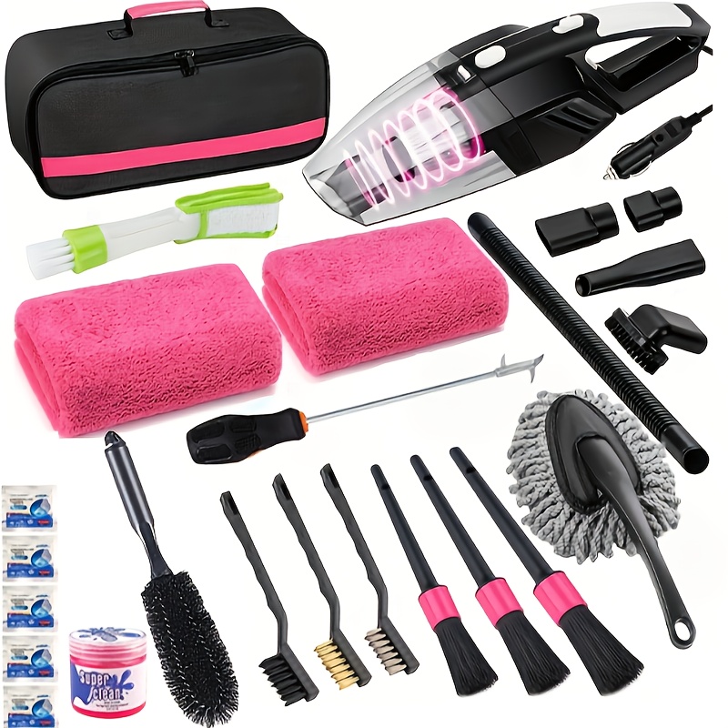 TEMU 25pcs Cleaning Wash Kit Interior Detailing Cleaner Kit With High Power Handheld Vacuum,, Windshield Tool, Gel, Tire Brush, Complete Care Tools, Men's Gift Or Women's Gift