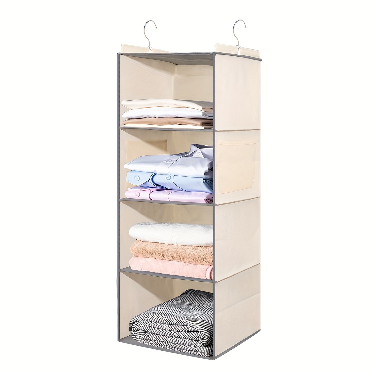 TEMU 1pc Hanging Closet Organizer And Hanging Shelves 4-hanging Shelf With 2 Side Pockets Hanging Organizer Hanging Closet Shelves Hanging Organizers