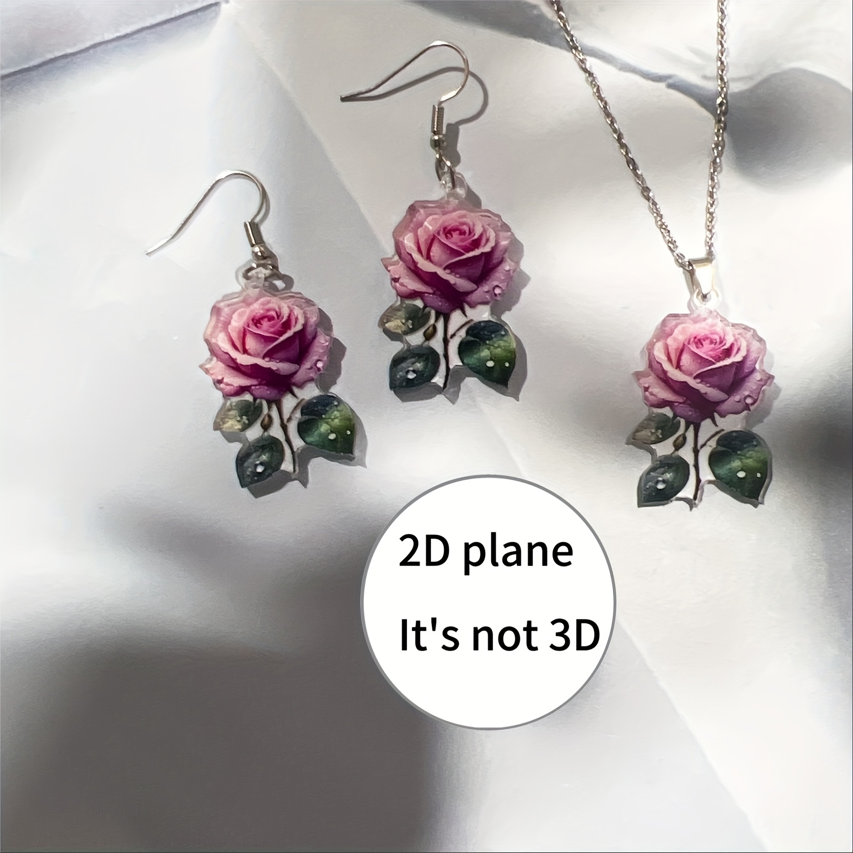 Acrylic Rose Print Women's Earrings Pendant Set