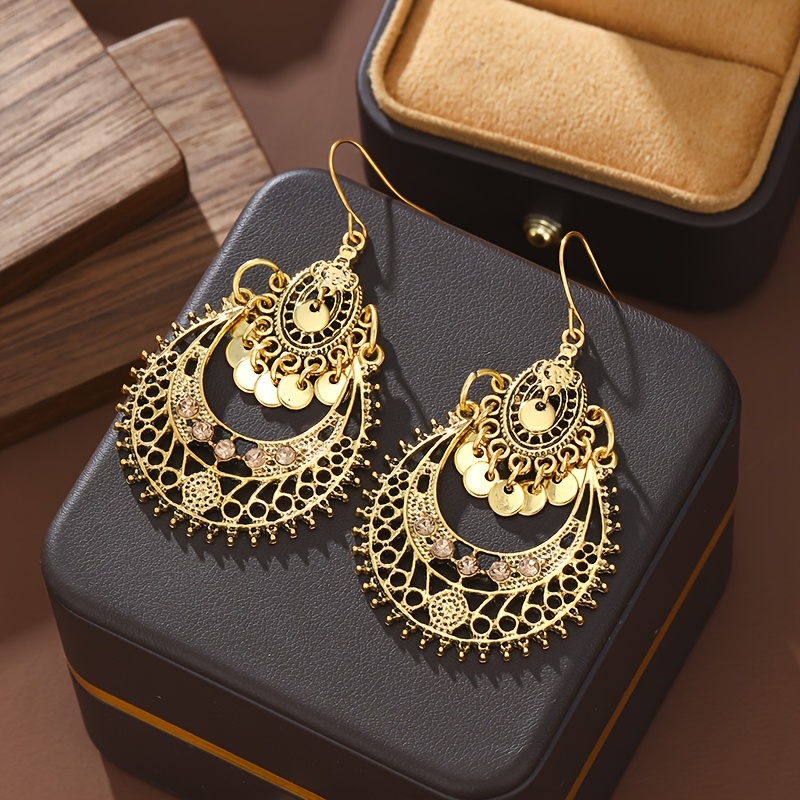 TEMU 1 paire de boucles d'oreilles vintage | Boucles d'oreilles crochues rondes rouges en synthétique pour femmes, alliage de , style bohème