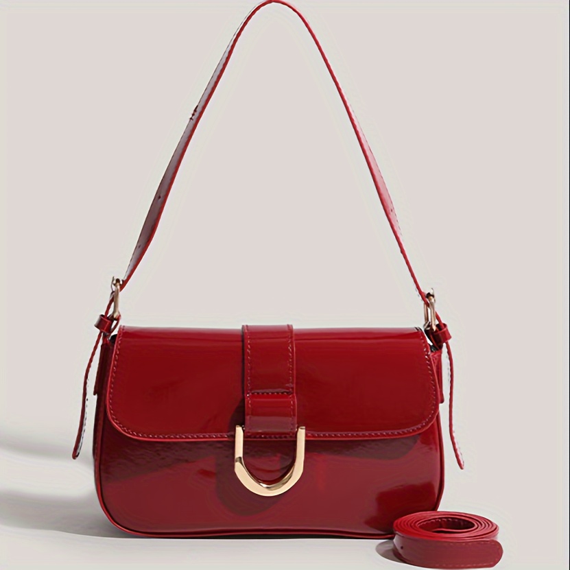 

2024 Classic Red Small Shoulder Bag, Elegant Flap Underarm Bag For Women, Daily Use Commuter Bag