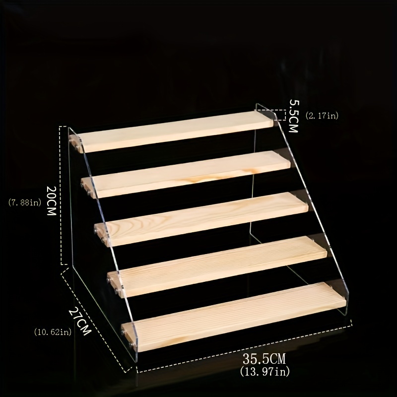E-shop Acryl-Figurenständer, höhenverstellbares Holzregal, handgefertigte Vitrine, 35,5 cm (13,97 Zoll), Tischstufenregal, Schmuckständer, Ohrring-