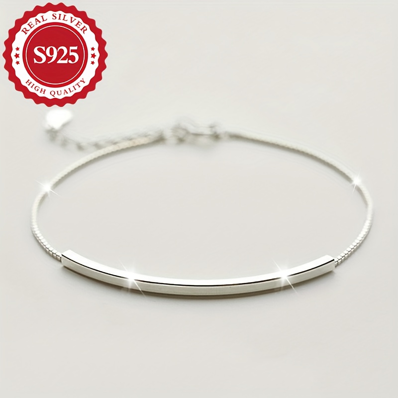 

925 Sterling Silver Smile Texture Bracelet, Women's Simple Design Hypoallergenic Hand Jewelry