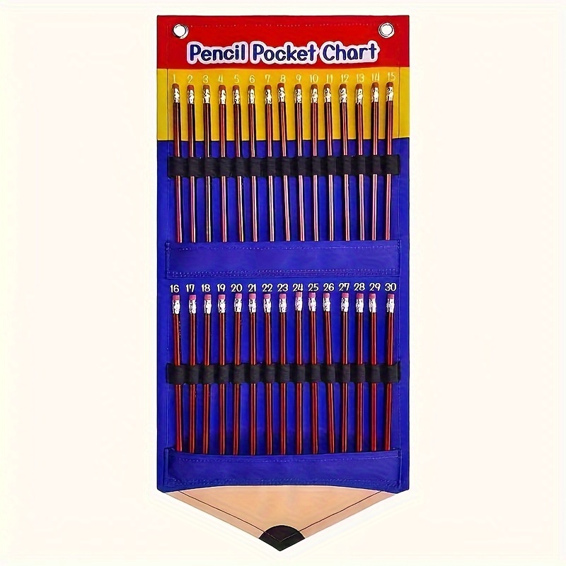 

Portable Canvas Pencil Pocket Chart: Durable Wall-mounted Classroom Stationery Organizer With Elastic Straps, Grommets For Easy Hanging, And Compact Office And School Supplies Storage Solution