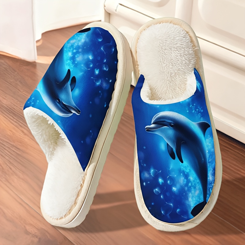 TEMU Dolphin Yingyi Ju Slippers, Featuring A Vibrant Ocean With A And Sparkling Bubbles, And . The Slippers Offer A Soft, Warm, And -, Making Them A