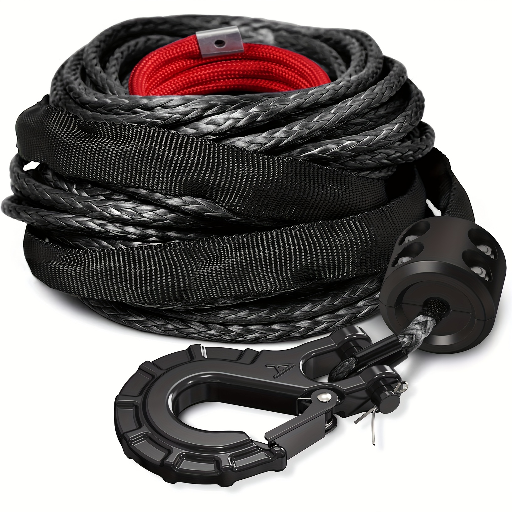 TEMU Kit de Câble de Treuil Synthétique, 2/7" X 50ft 11,500lbs avec Crochet en Acier, Arrêt en Caoutchouc et pour Véhicule Tout-Terrain ATV UTV etc