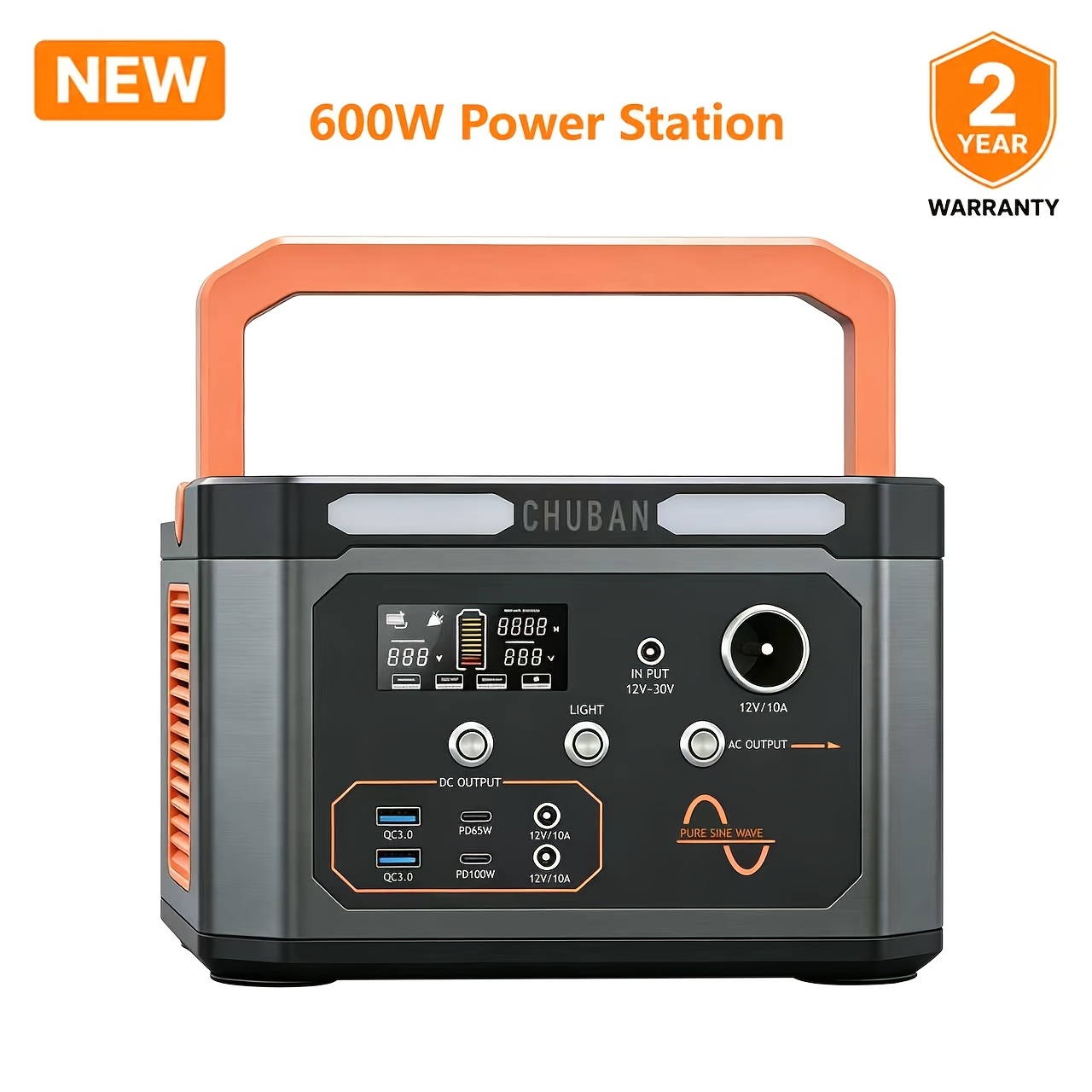 600w Power Station, Pure Sine Wave Portable Suitable For, Electronic Devices, And Outdooradventures.