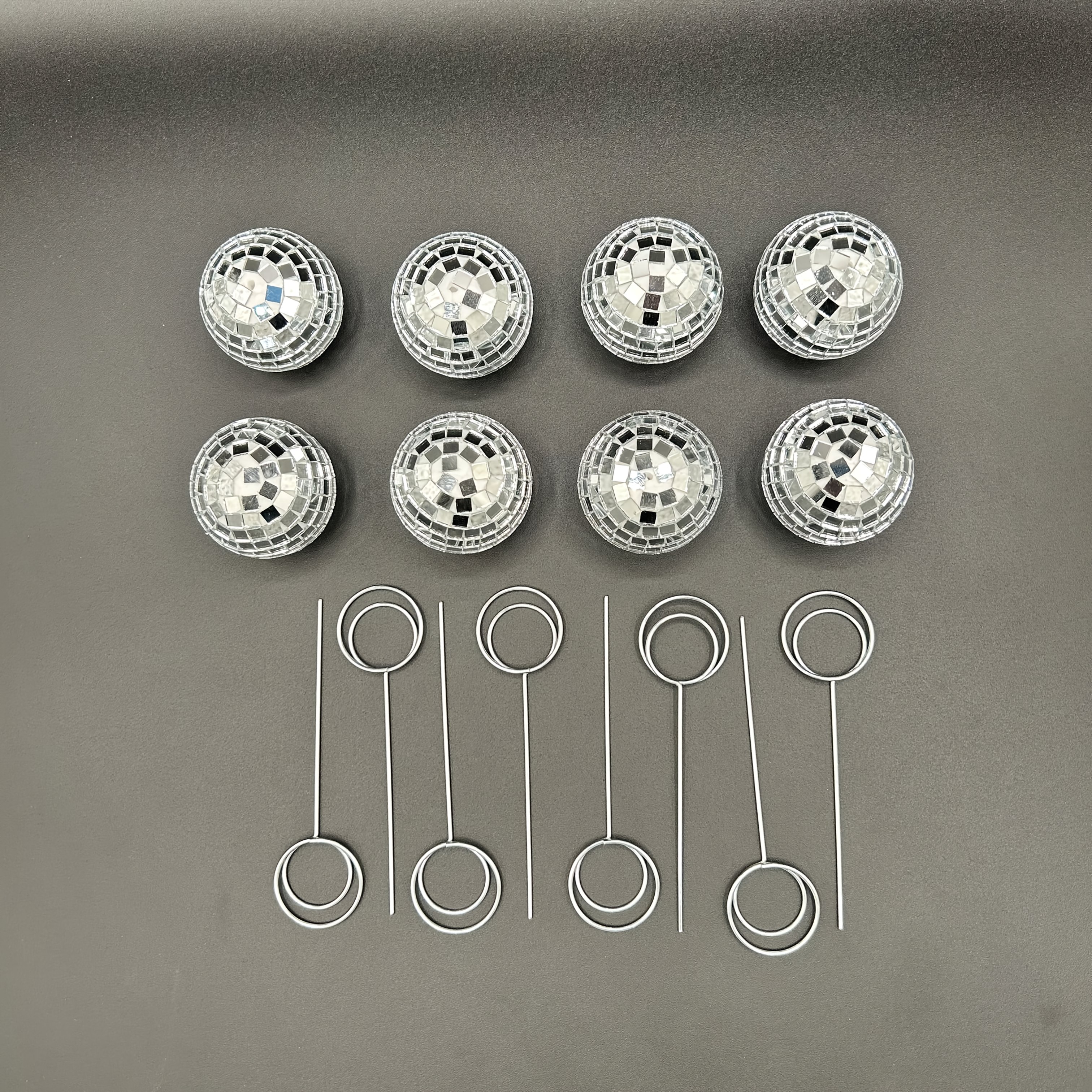 TEMU 16pcs Of 8 Round Disco Ball Tabletop Card Holders | Elegant Glass-plastic Card Holders With Polished - Striped Design | Wedding - Engagement -