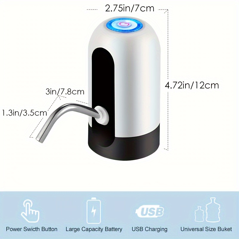 1pc water bottle pump electric water bottle pump usb rechargeable automatic drinking water pump for universal 3 5 gallon bottles portable camping water dispenser details 2