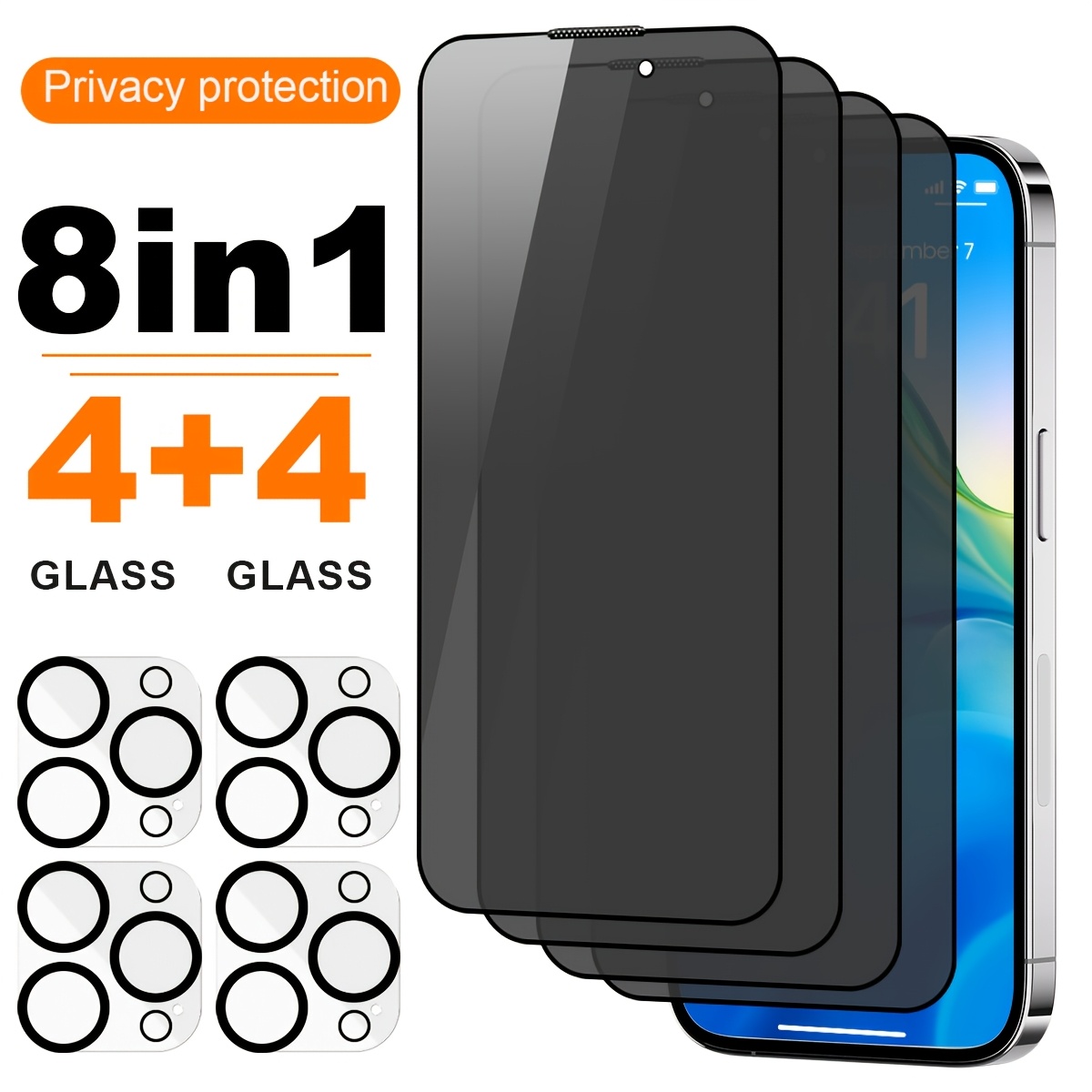 

1pc Privacy Screen Protector For Iphone 11/12/13/14/ Pro Max, 9h Hardness Camera Lens Guard, Full Coverage Anti-peep Tempered Glass Film With