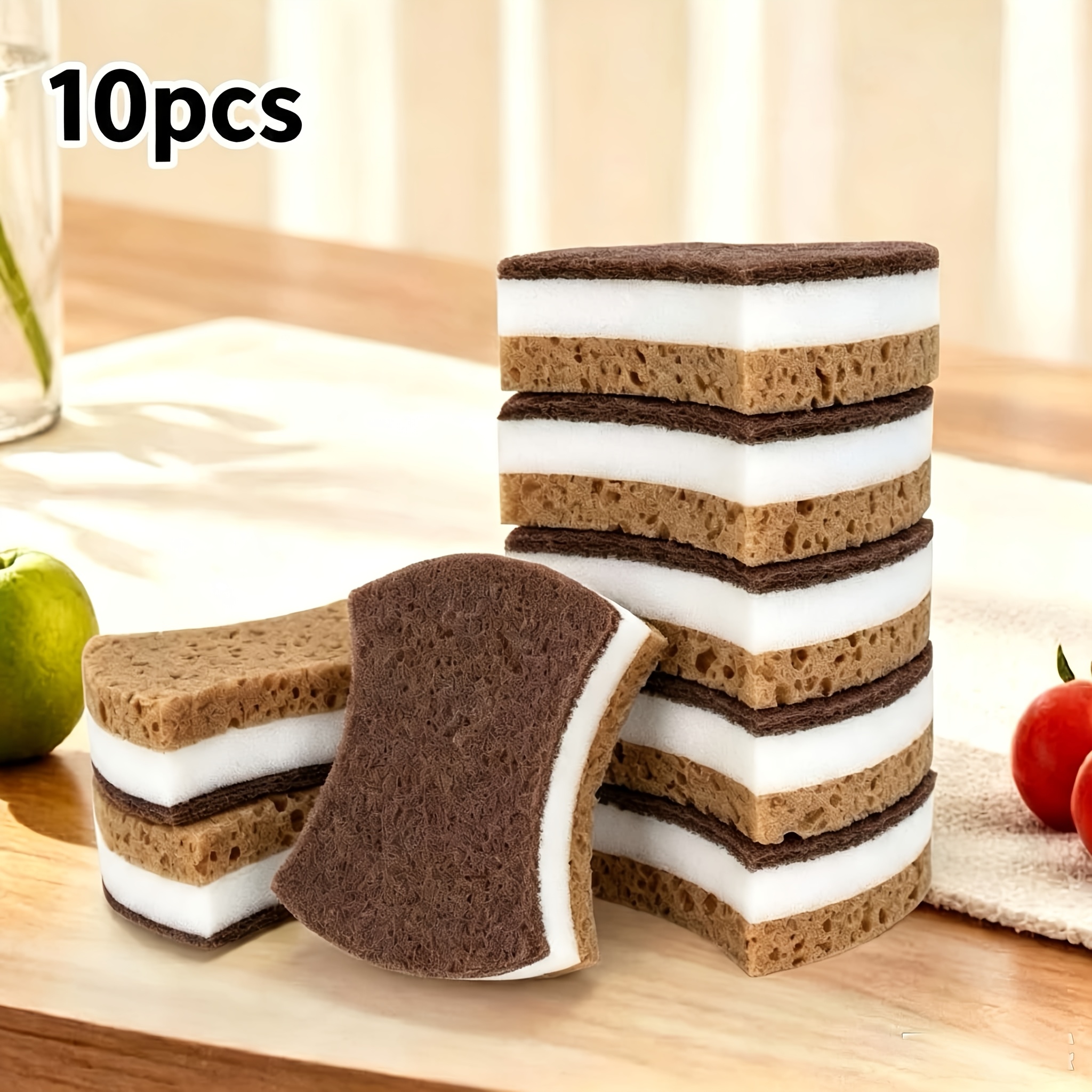 TEMU 10/20/30pcs Three-layer Thickened Double-sided Cleaning Sponges, Cleaning Cloths, Scouring Pads, Cleaning Towels. Suitable For Hotels,