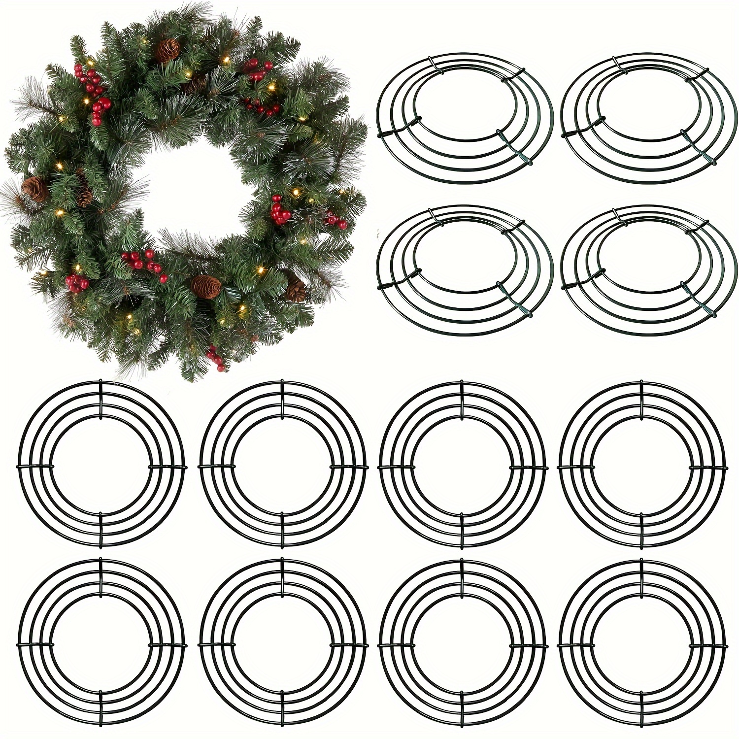 

12pcs Premium Metal Wreath Frames - 10/12/14 Inch Round Wire Rings For Diy Christmas & New Year Decorations, Home Parties