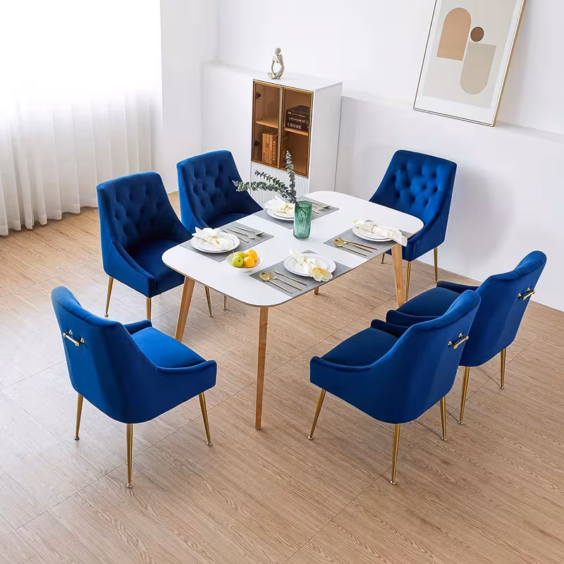 set of 2/4/6 modern -century velvet dining chairs - grey upholstered with golden- metal legs, soft cushioned seats & backrests, heavy-duty sturdy frame, living room, home - luxury comfortable swivel-free seating 7