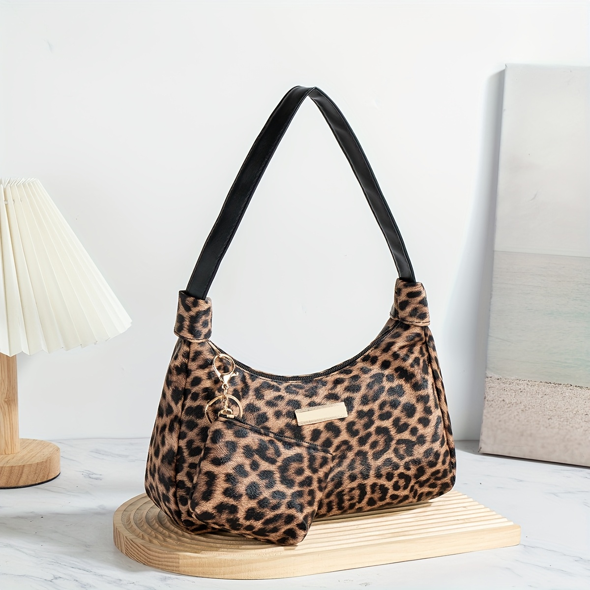 Image of Bag Shape Women's Handbag Fashion Leopard Print Vintage Women's Clutch Casual Shoulder Bag Handbag Lightweight Multifunctional Daily Shopping Shoulder Bag