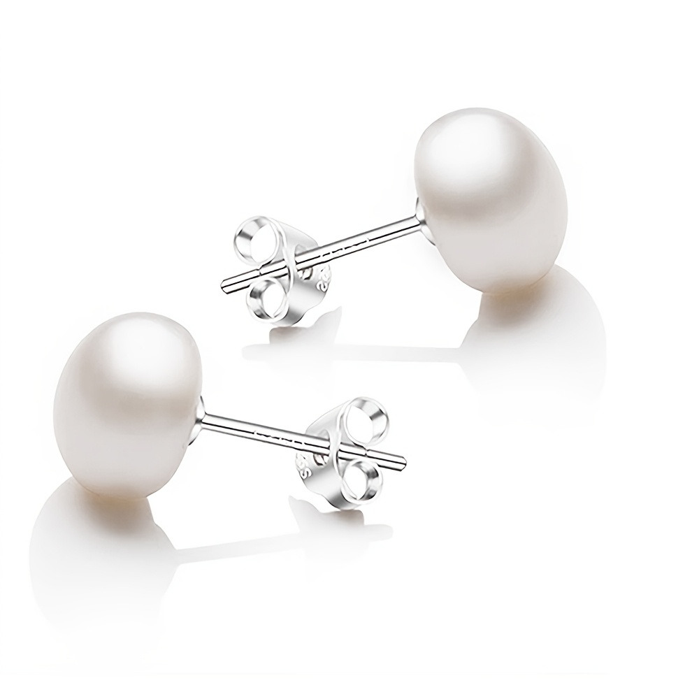 1 pair elegant   7-10mm   earrings, s925 sterling silver studs, versatile  ,    , gifting, and valentine s day, silver 1.4g with gift box details 0