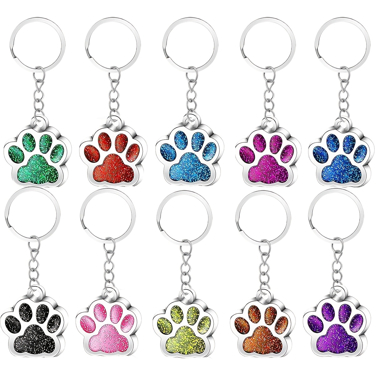 TEMU 2d Flat, 2d Flat - 2d Flat, 2d Flat - 2d Design, 10pcs Acrylic Keychains, Glittery Animal Paw Print Designs, Perfect For Holiday Party Favors,