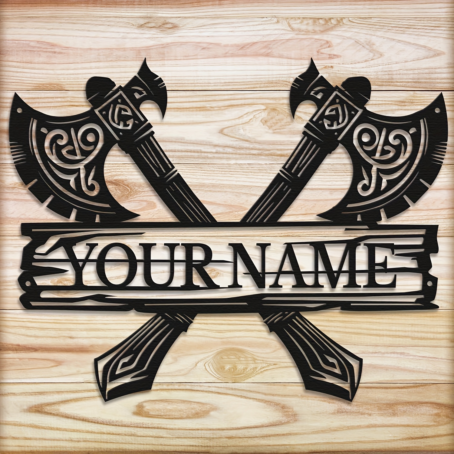 Image of Custom - Wall Sign - Personalized Name With Design, Black Aged Finish, Horizontal Rustic Metal Art For Living Room, Halloween, Christmas & Thanksgiving Home Decor