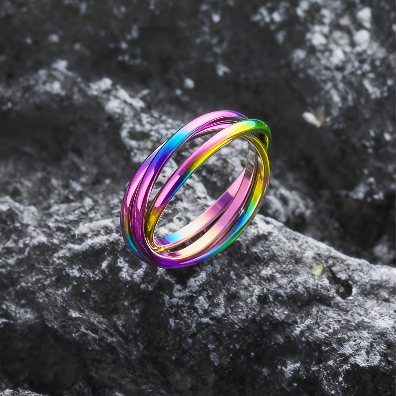 TEMU 1pc Anello per Minimalista in Acciaio Inossidabile 304L 304L Amore Anti-Anxiety Anello Gioielli Nuziali Anello Geometrico Interbloccante Triplo