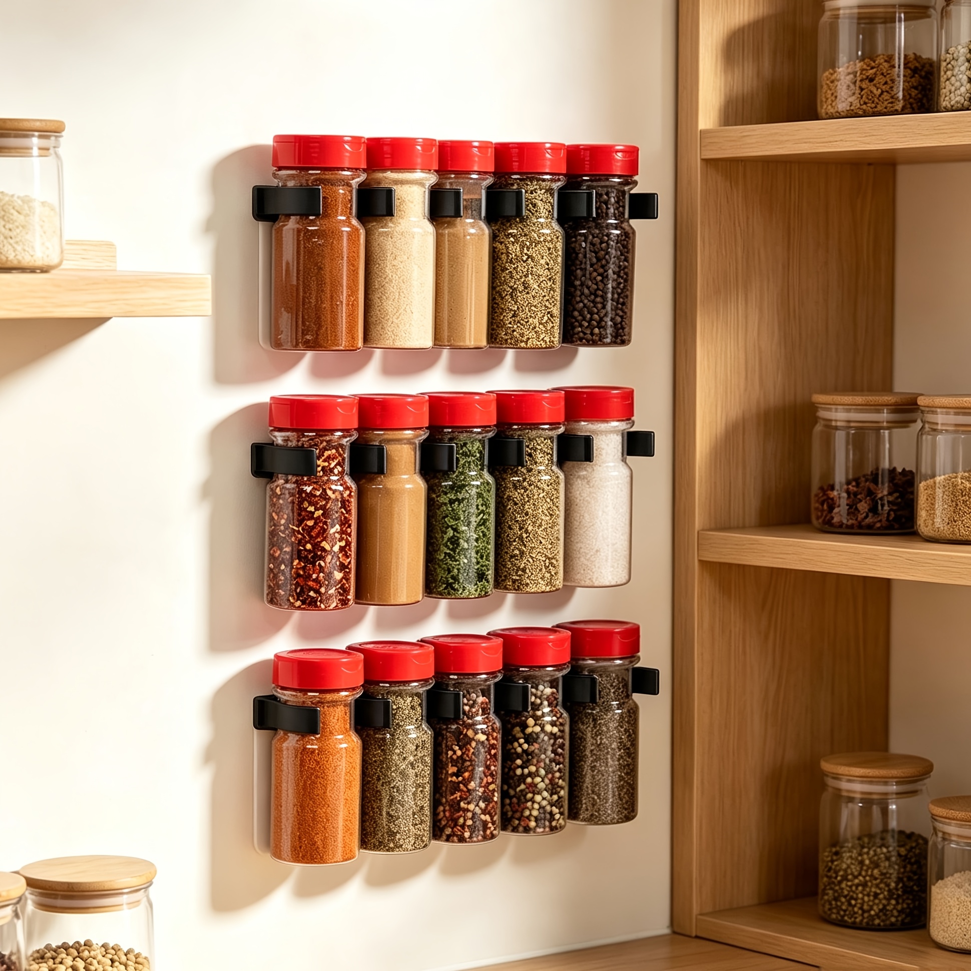 TEMU 3pcs Wall-mounted Plastic Spice Bottle Holder, Easy Seasoning Jar Storage Rack, Kitchen Cabinet Door Condiment Organizer Clip For Home, Utility