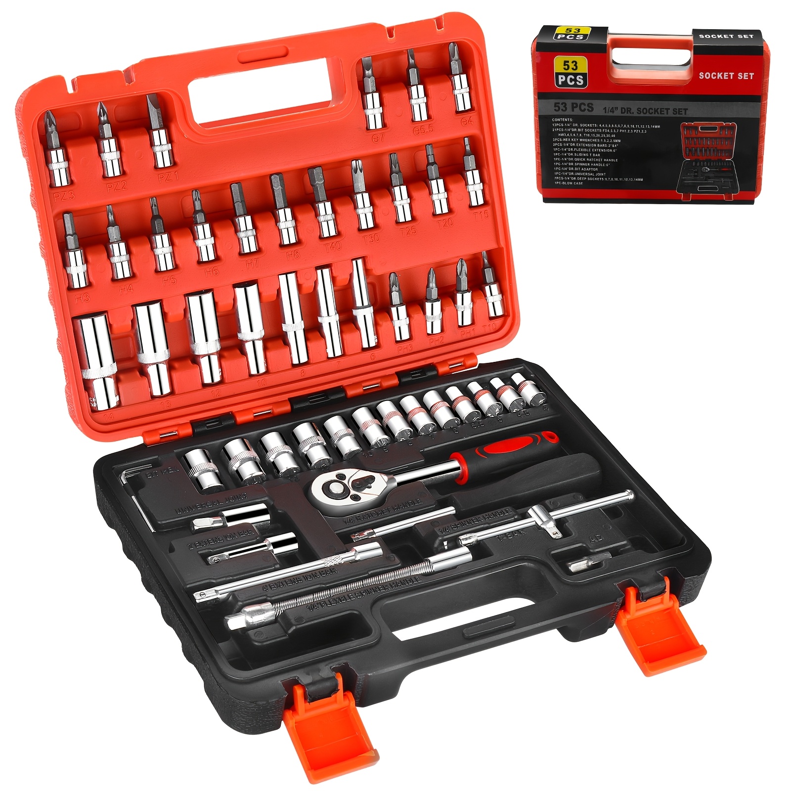 TEMU 53pcs Ratchet Wrench Kit, With Drill Bit Socket Kit And Extension Rod, Suitable For Bicycle Repair And Household Use, Mechanical Tool Kit With Storage Box.