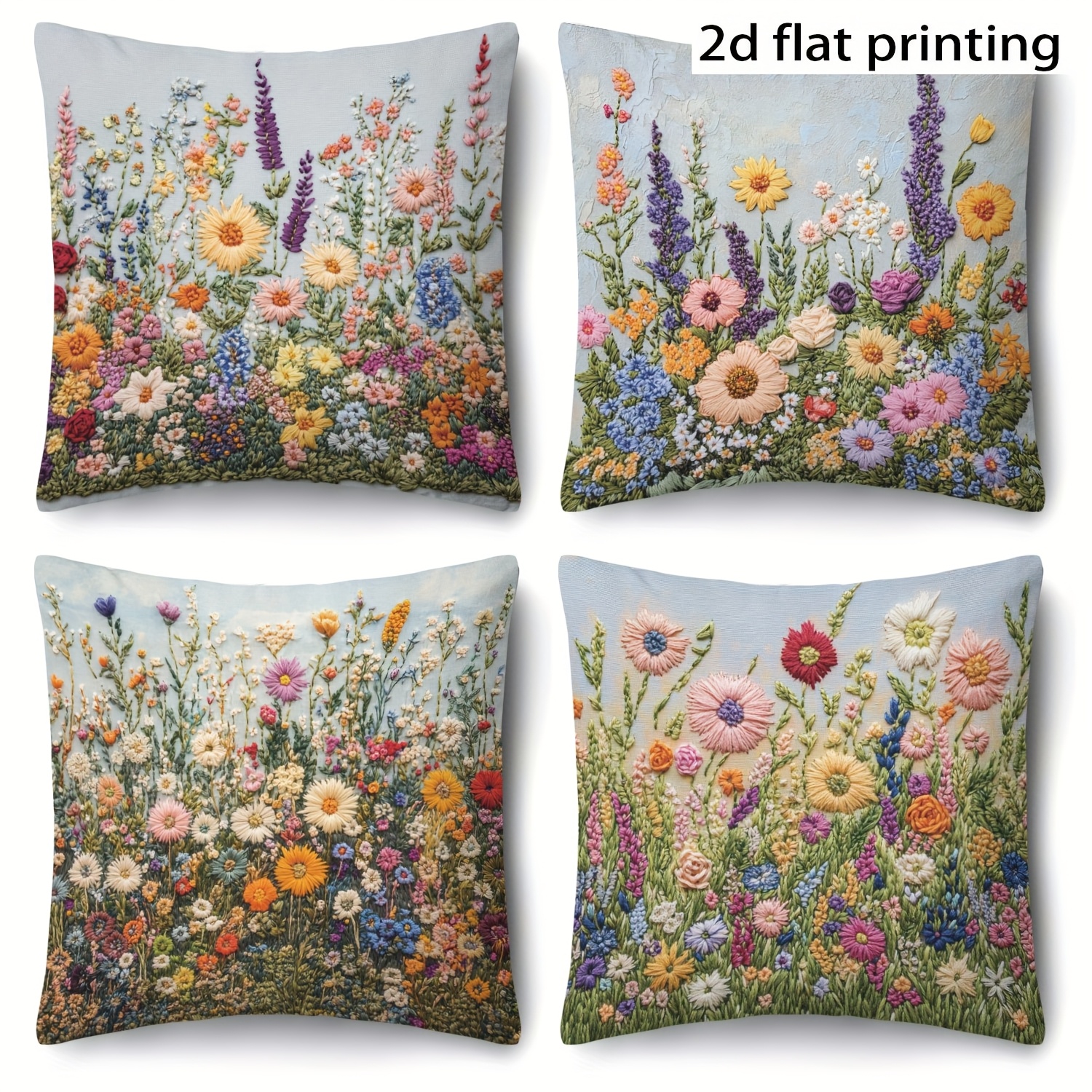 TEMU 4pcs 2d Flat Printing, Christmas Floral Decorative Pillowcases, , , Romantic. Winter, Home Decor, Polyester, Zipper, Machine Washable, 45x45cm