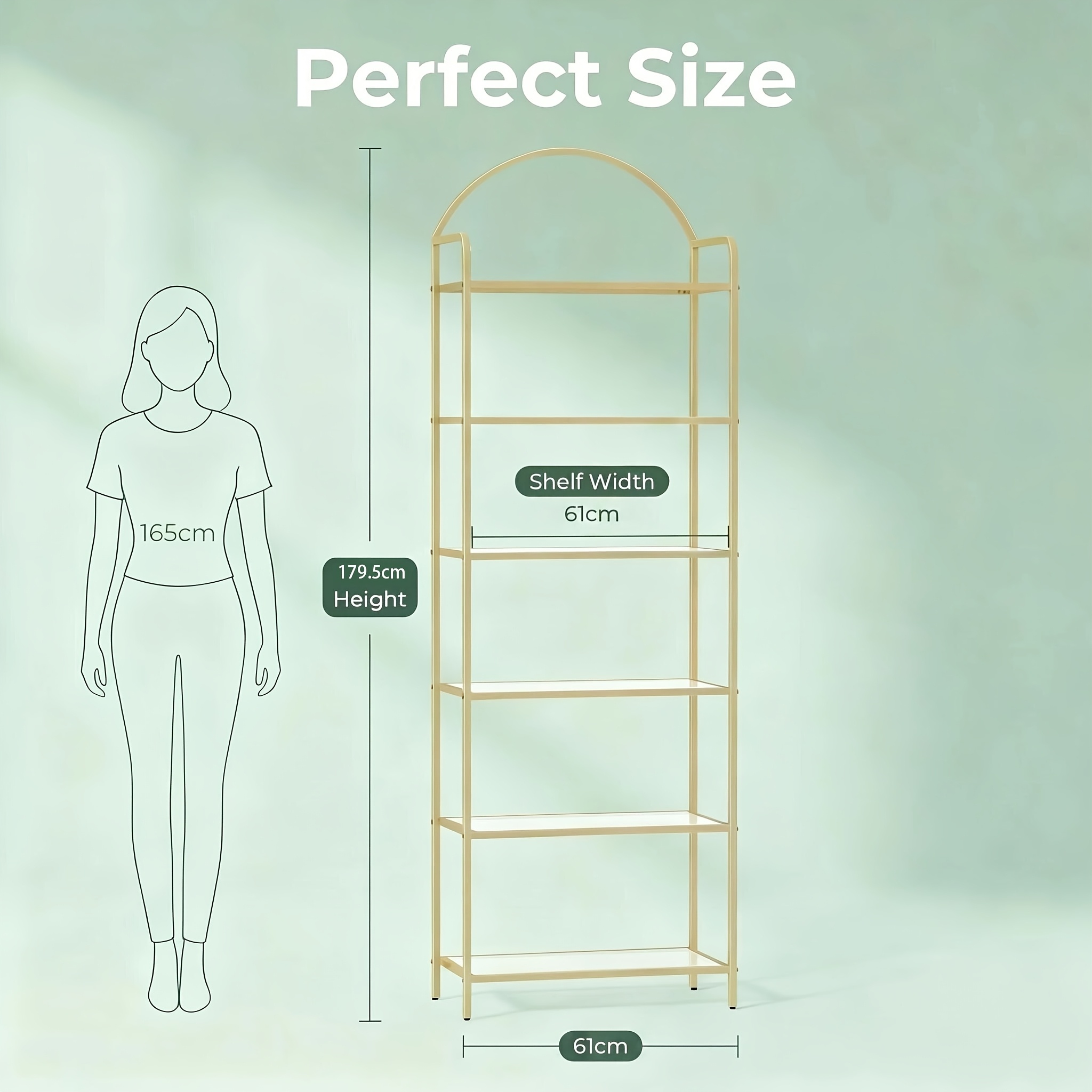 61cm Bookcase, 6-tier Trapezoidal Shelving Unit, Metal Frame, Slim Profile To , Suitable For Living Rooms, Bedrooms, Studies And Offices, Floor-standing Storage Unit