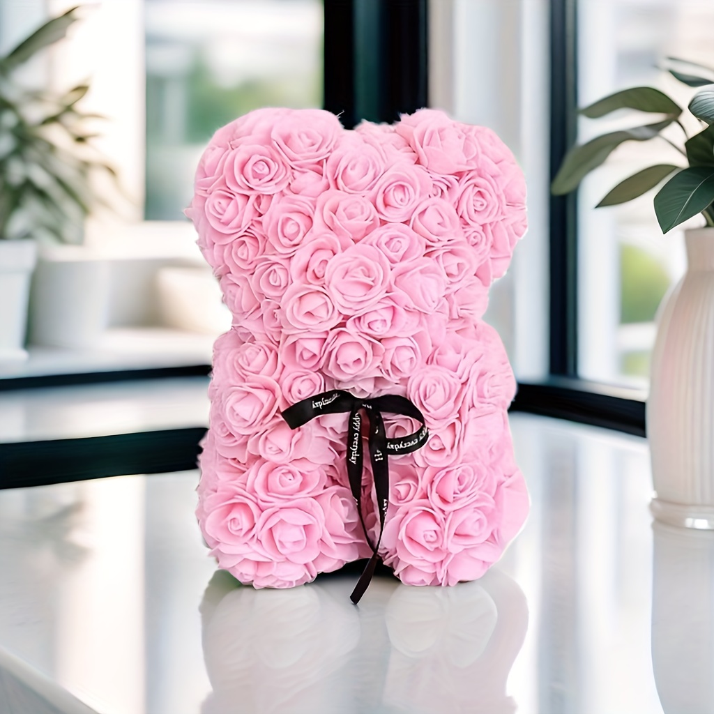 Plastik Rose Bär – Handgemachter Teddy Aus Kunstblumen, Ca. 25 Cm Hoch, In 10 Farben