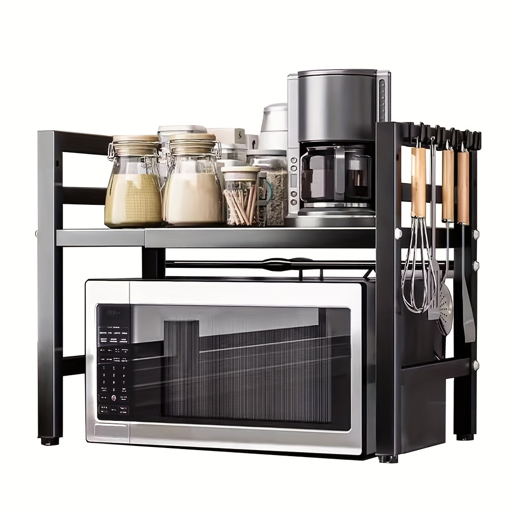 Expandable Microwave Rack With Rack - Kitchen Rack For Microwave Ovens - Multi-functional Home Organizer With 2 Storage Space For Rice Cookers And Kitchen Utensils - For Garages And Rooms