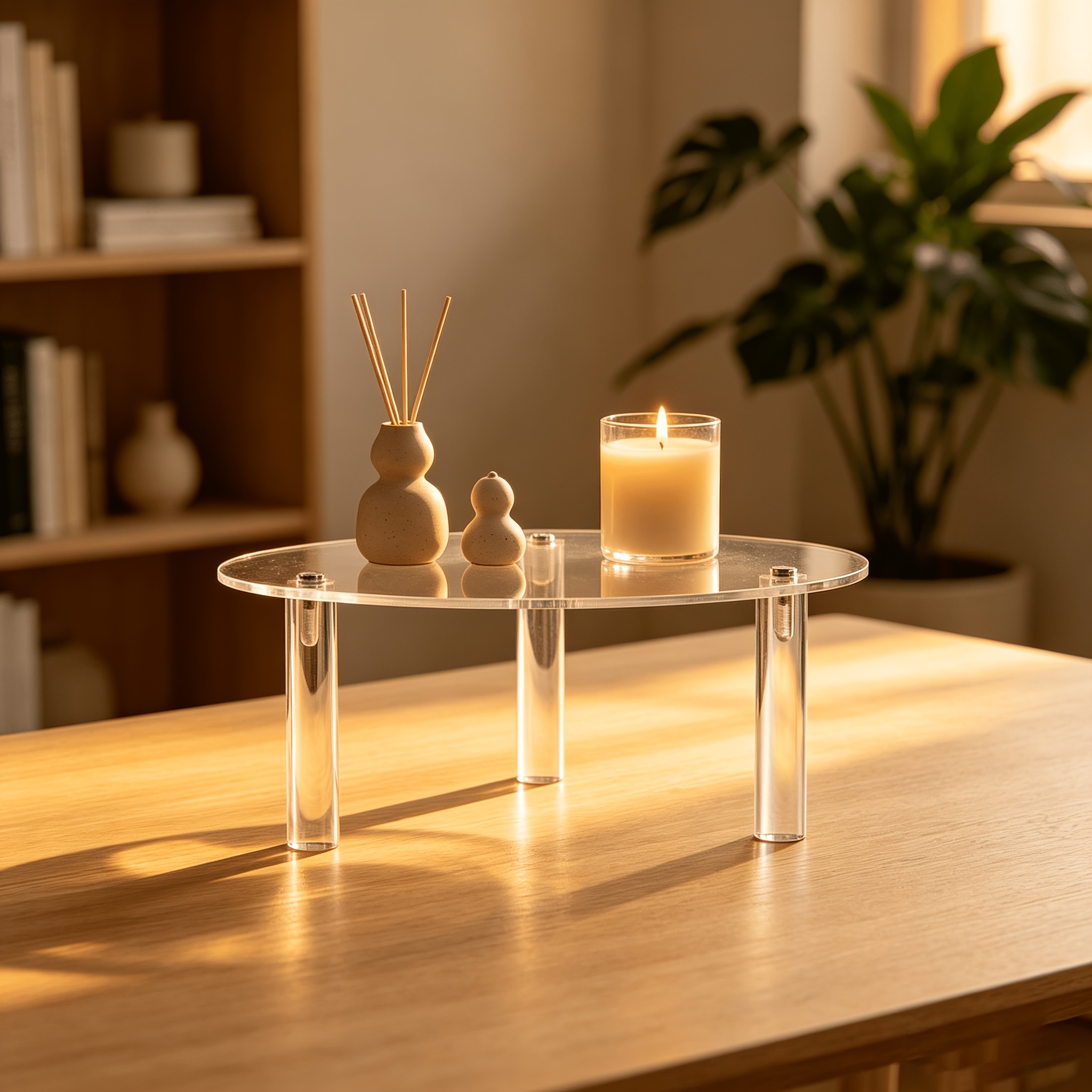 TEMU Présentoir de bureau en acrylique, Organisateur de parfum ovale, Plateau de coiffeuse en acrylique transparent, Convient pour comptoir de salle