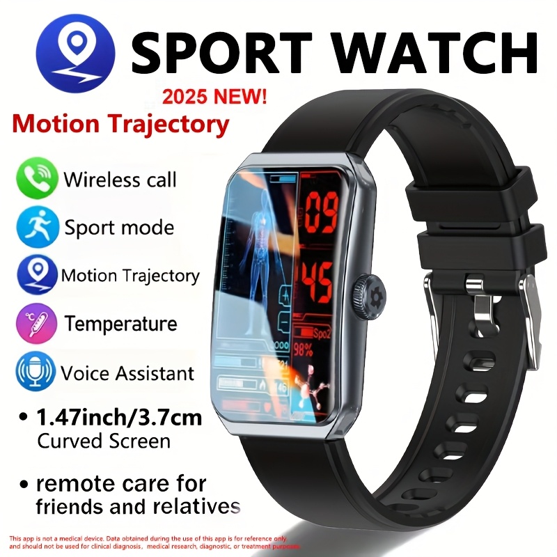 new outdoor smart watch for men and women,   bracelet with 3.73cm curved screen,  , wireless call, motion trajectory, 100+sports  , information reminder, compatible with   & ios,     smartwatch for teens 0