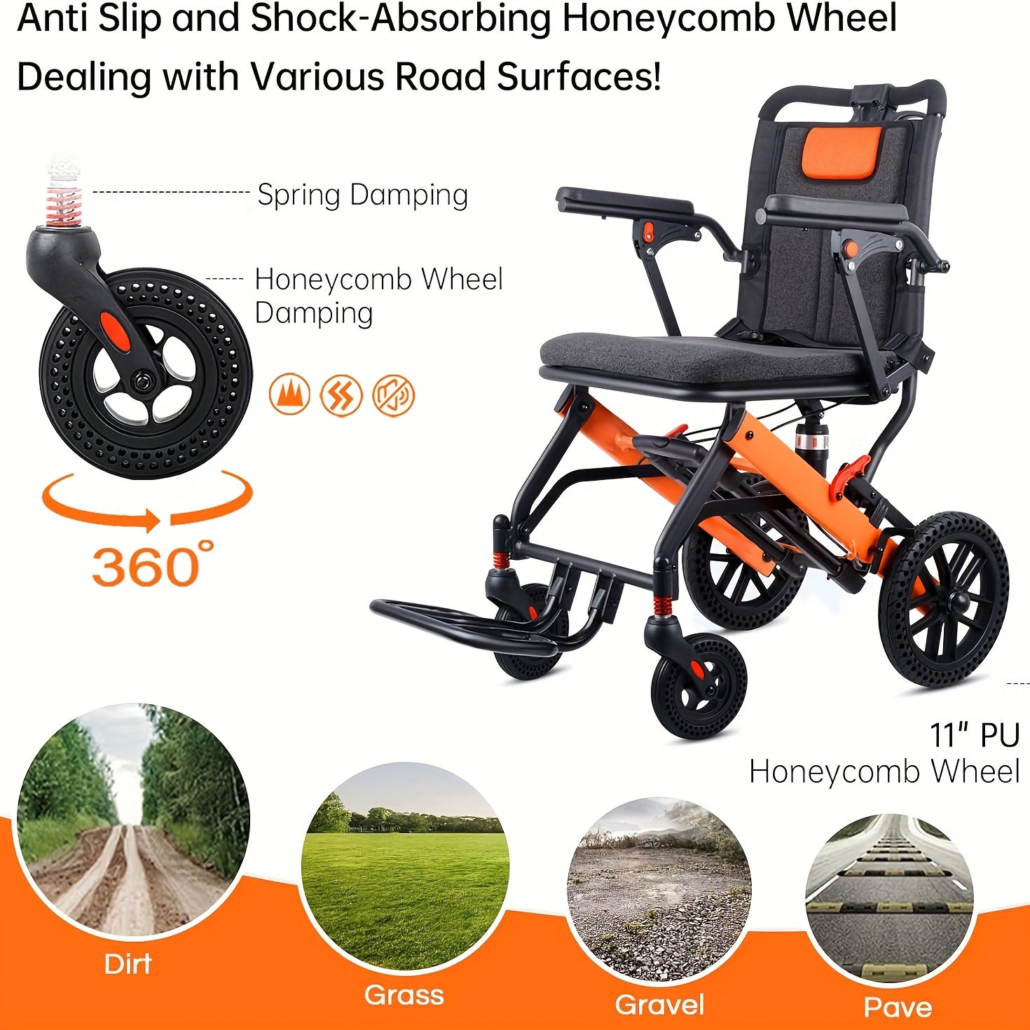 WEYRAL 12Kg Collapsible Lightweight Wheelchair Featuring a Telescopic Handle, Oversized Backpack And Travel Bag, Mobility Wheelchair, Ultra-Lightweight Foldable Portable Wheelchair, Collapsible Transport Wheelchair