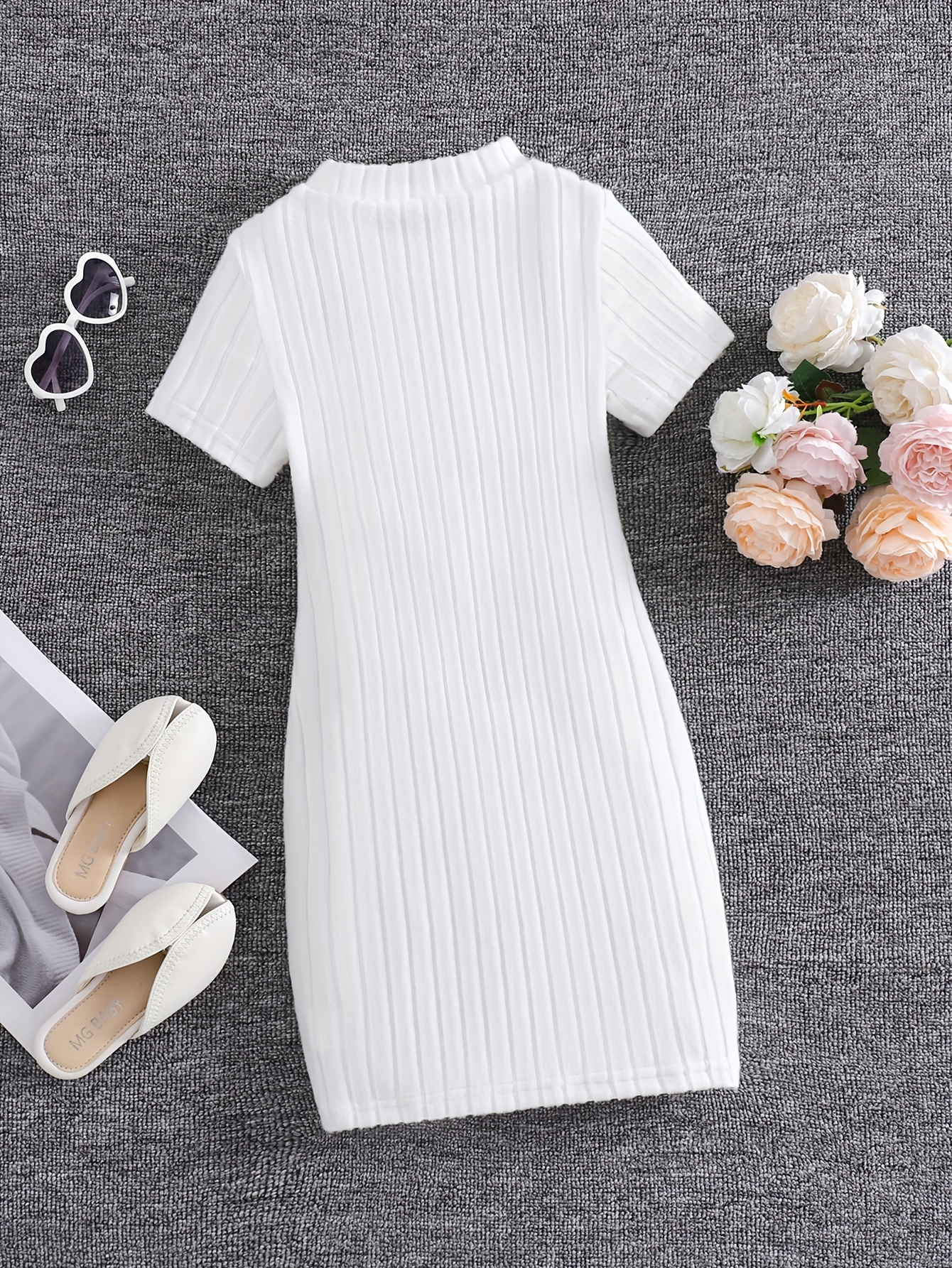 strapless open back dress Ribbed Short Sleeve Polo Neck Dress
