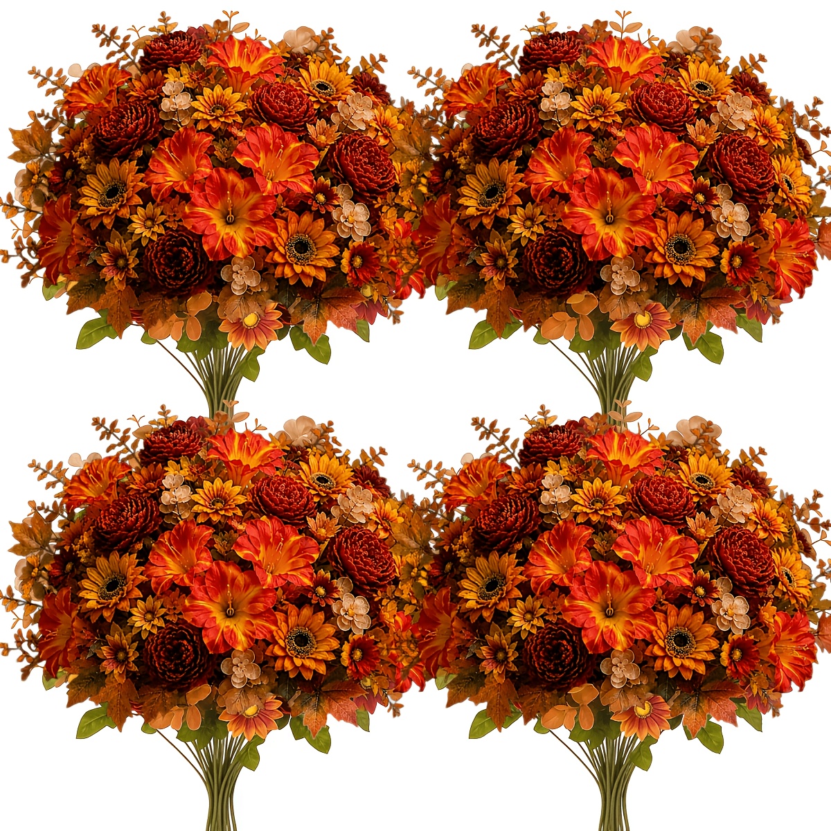 item picture 4 bunches of festive artificial autumn flowers outdoor holiday decorative flowers mixed faux chrysanthemums chrysanthemum bouquets autumn marigolds for vases wedding table centerpieces autumn home decor suitable for halloween decor