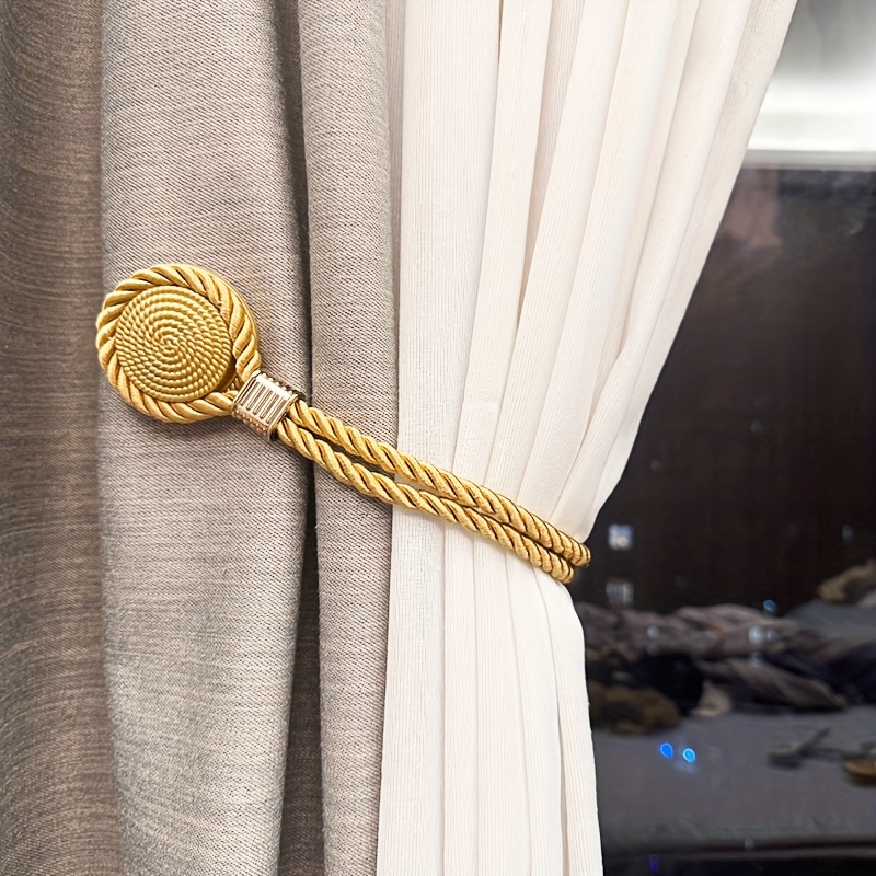 2pcs New Light Luxury Hemp Rope Curtain Tiebacks, Small Round Cake-Shaped Magnetic Curtain Tieback Hooks, Light Luxury Door Curtain Tieback Decorative Accessories, Suitable for Home, Office, Hotel, Outdoor