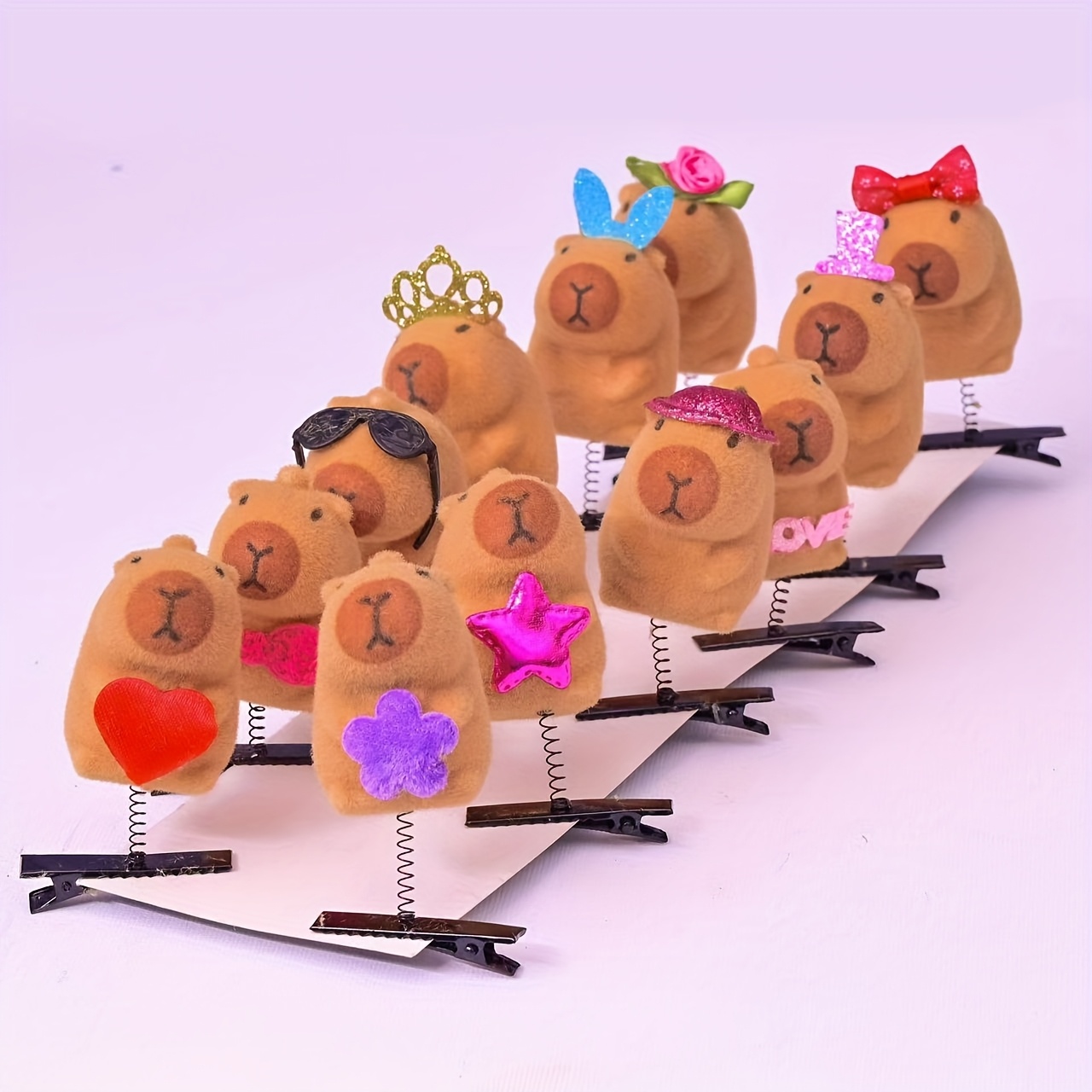 

4pcs/6pcs/8pcs Capibara Spring Hair Clips, Cute Hair Accessories With Cartoon Flocking, Christmas Gift