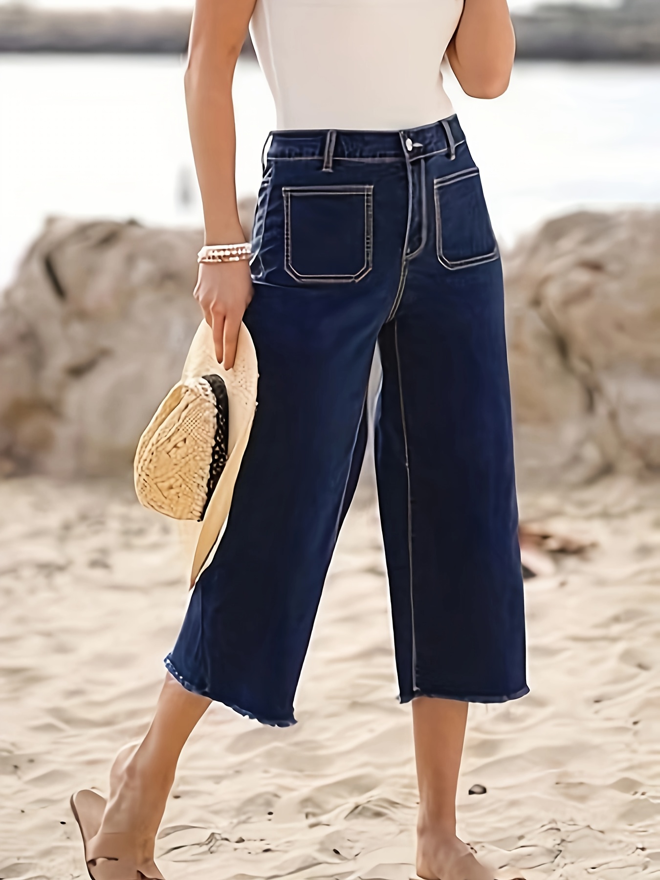 Ropa Pantalones Anchos Capri Pantalones Capri Verde Oliva De