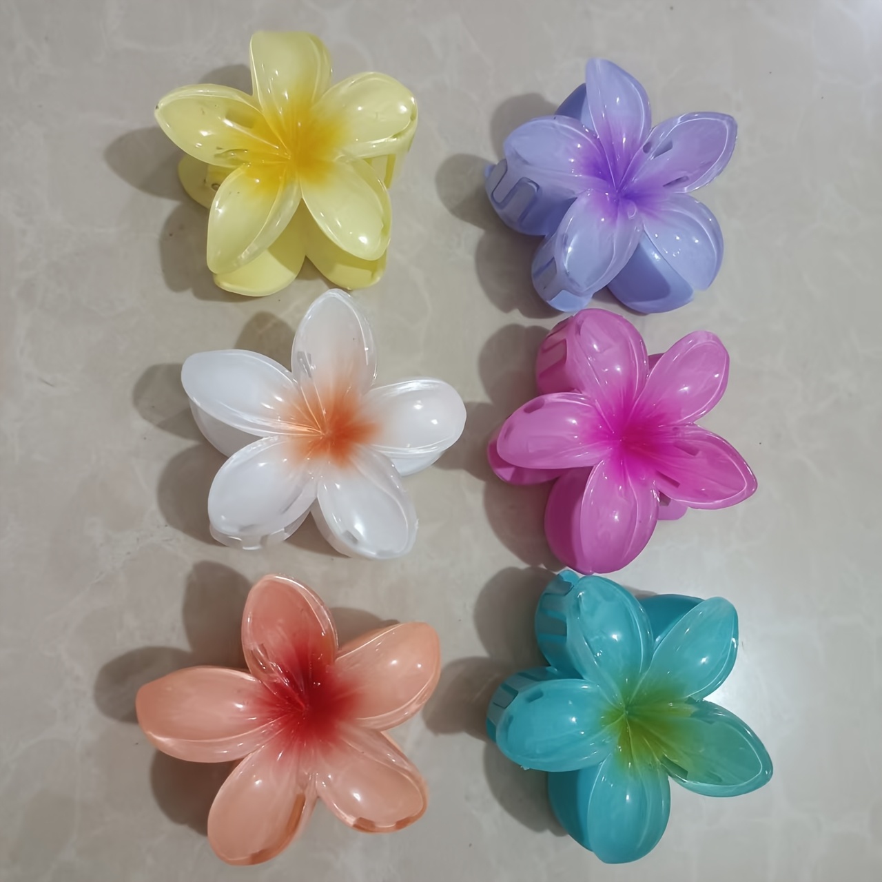E-shop 6 Stück Große Tropische Blumen Haarklammern - Rutschfest, Lebendige Farbverläufe ( zu Blau), für Alltagsfrisuren der Frauen, Pferdeschwänze und