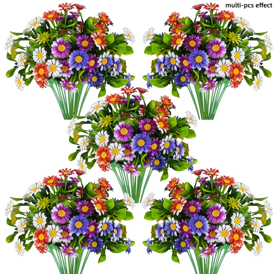 5 bunches of uv resistant artificial flowers and shrubs daisy like bouquet   green leaves outdoor faux flowers suitable for luxurious garden decor porch front door terrace balcony decoration party decor garden decor